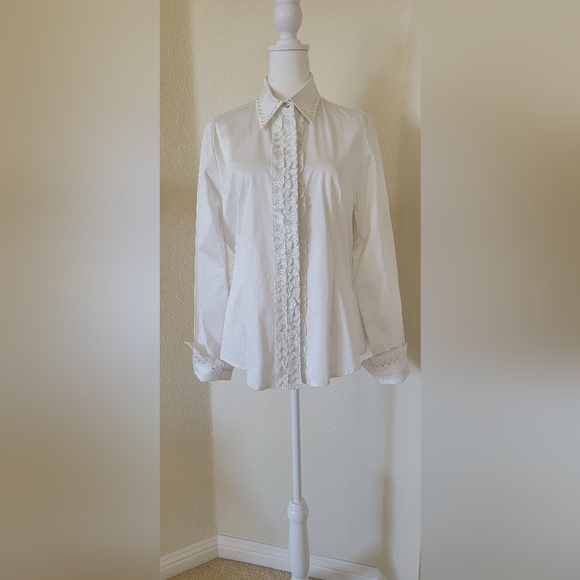 Tops - New, Vintage Christine Alexander white rhinestones and ruffled Sz Large.